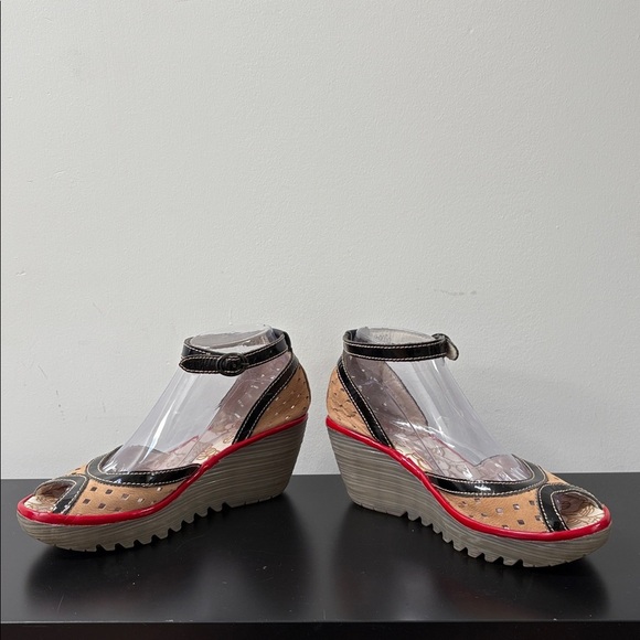 Fly London Ydel sandal open toe leather perforated platform wedge US7.5 EU38 - Picture 7 of 11